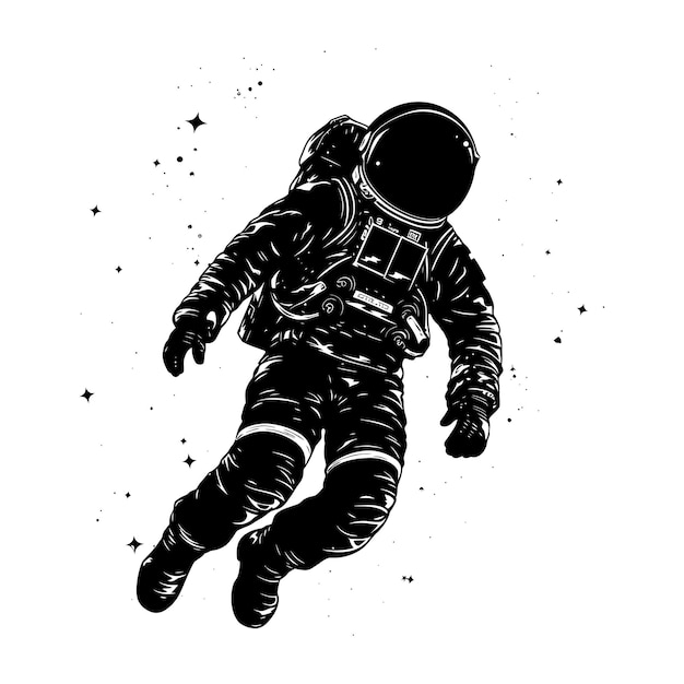 Vector silueta de astronauta flotando en el espacio color negro sólo cuerpo completo