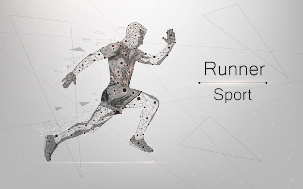 Silueta de un atleta corriendo en estilo wireframe