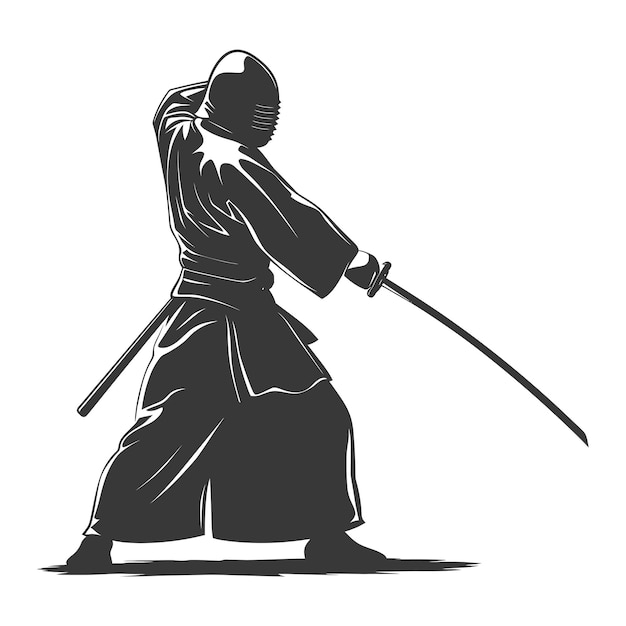 Vector silueta de atletas de kendo en acción sólo color negro