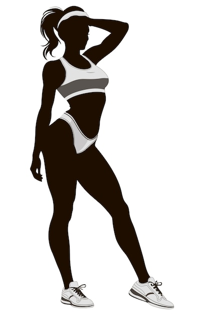 Silueta atlética mujer negro blanco deporte fitness personas cuerpo vector