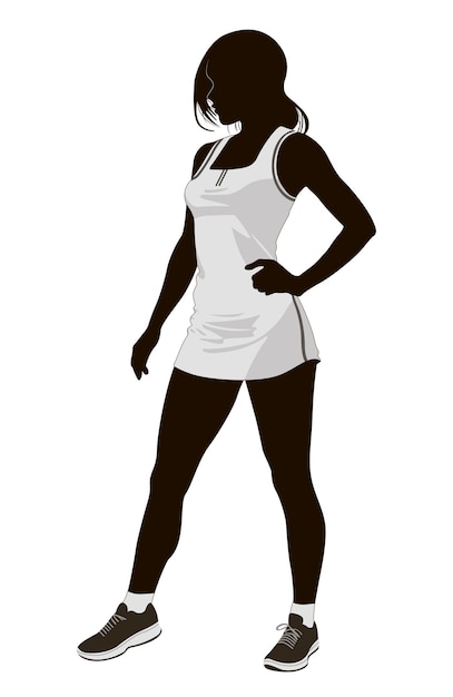 Silueta atlética mujer negro blanco deporte fitness personas cuerpo vector