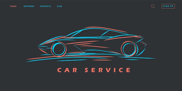 Vector silueta de automóvil en el concepto de líneas banner web para la ilustración dinámica lineal de la empresa de servicios de automóviles