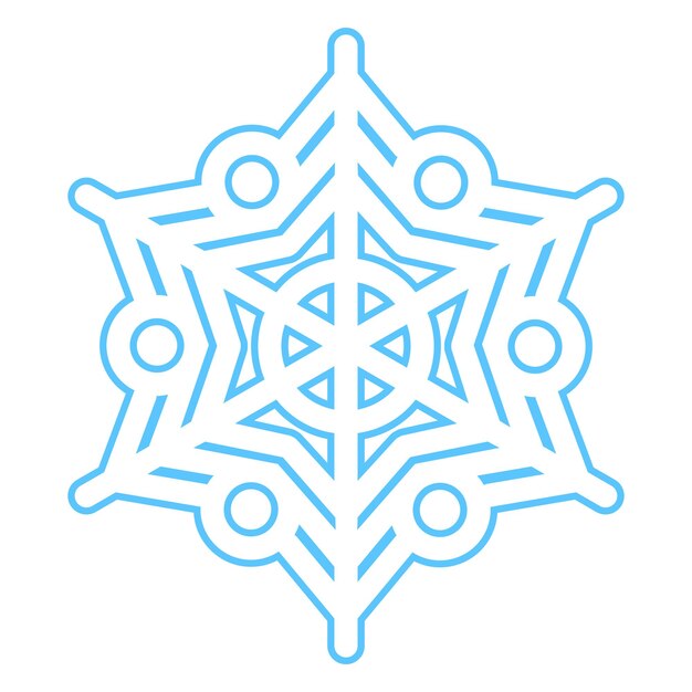 Silueta azul acariciada de copo de nieve elemento de decoración del festival de invierno Nieve de invierno Navidad símbolo de milagro puro Icono vectorial de línea simple aislado sobre fondo blanco