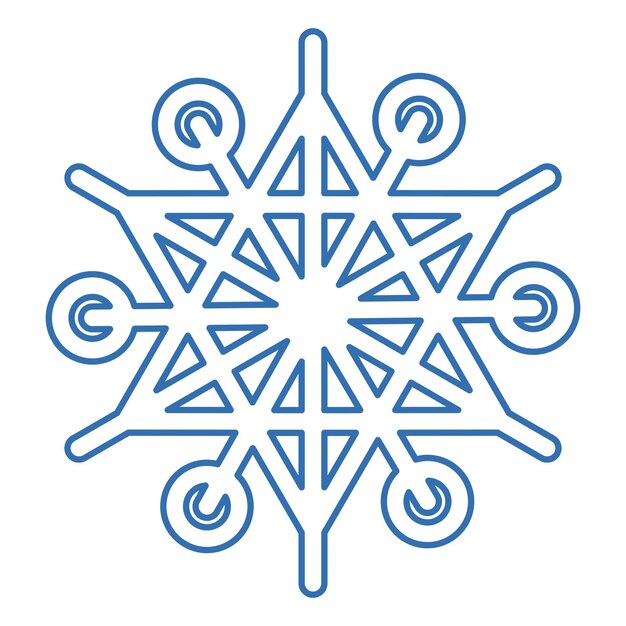 Silueta azul acariciada de copo de nieve elemento de decoración del festival de invierno Nieve de invierno Navidad símbolo de milagro puro Icono vectorial de línea simple aislado sobre fondo blanco