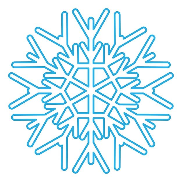 Silueta azul acariciada de copo de nieve elemento de decoración del festival de invierno Nieve de invierno Navidad símbolo de milagro puro Icono vectorial de línea simple aislado sobre fondo blanco