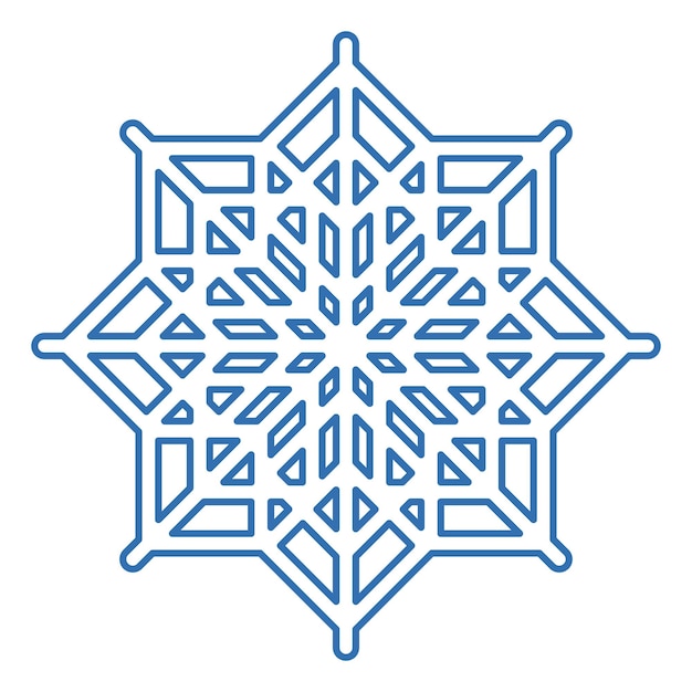 Silueta azul acariciada de copo de nieve elemento de decoración del festival de invierno Nieve de invierno Navidad símbolo de milagro puro Icono vectorial de línea simple aislado sobre fondo blanco