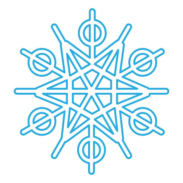 Silueta azul acariciada de copo de nieve elemento de decoración del festival de invierno Nieve de invierno Navidad símbolo de milagro puro Icono vectorial de línea simple aislado sobre fondo blanco