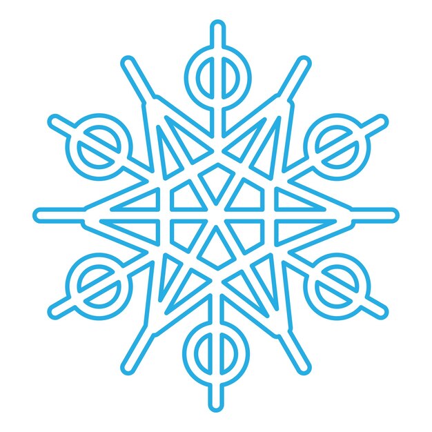 Vector silueta azul acariciada de copo de nieve elemento de decoración del festival de invierno nieve de invierno navidad símbolo de milagro puro icono vectorial de línea simple aislado sobre fondo blanco