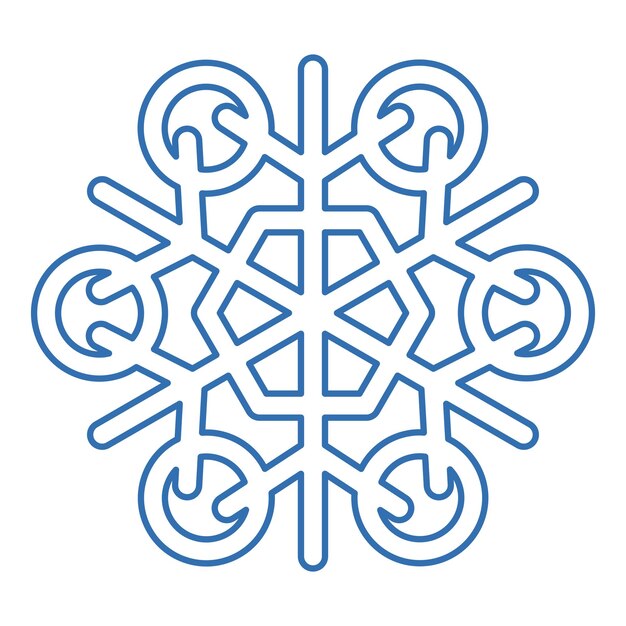 Silueta azul acariciada de copo de nieve elemento de decoración del festival de invierno Nieve de invierno Navidad símbolo de milagro puro Icono vectorial de línea simple aislado sobre fondo blanco