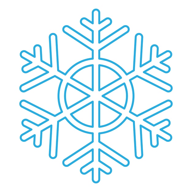 Silueta azul acariciada de copo de nieve elemento de decoración del festival de invierno Nieve de invierno Navidad símbolo de milagro puro Icono vectorial de línea simple aislado sobre fondo blanco
