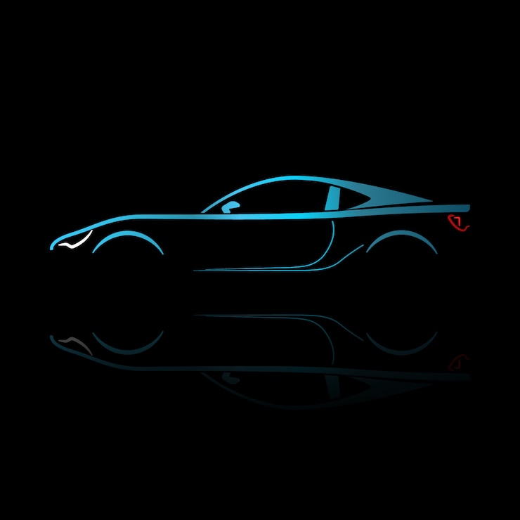 Vector silueta azul del coche deportivo con la reflexión.