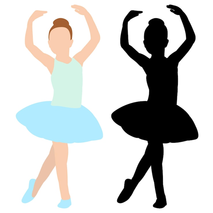 Vector silueta, de, un, bailarina, niña, niño, bailando, ballet