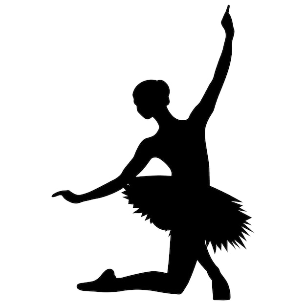 Silueta de una bailarina realizando ejercicios de dibujo en negro sobre un fondo blanco.
