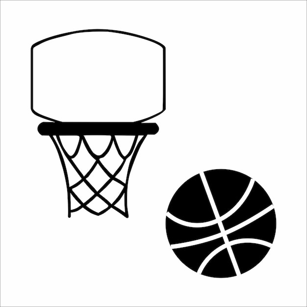 Silueta de baloncesto y aro de baloncesto