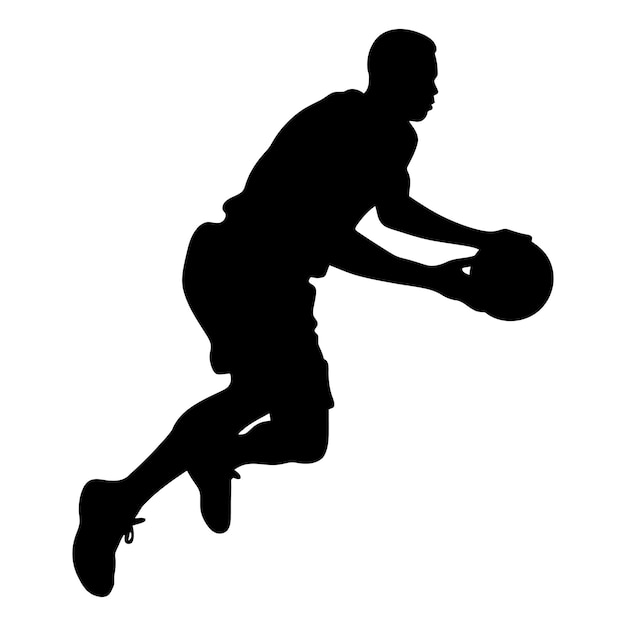 Vector silueta de baloncesto jugador de baloncestro saltando con una silueta de pelota con un fondo blanco