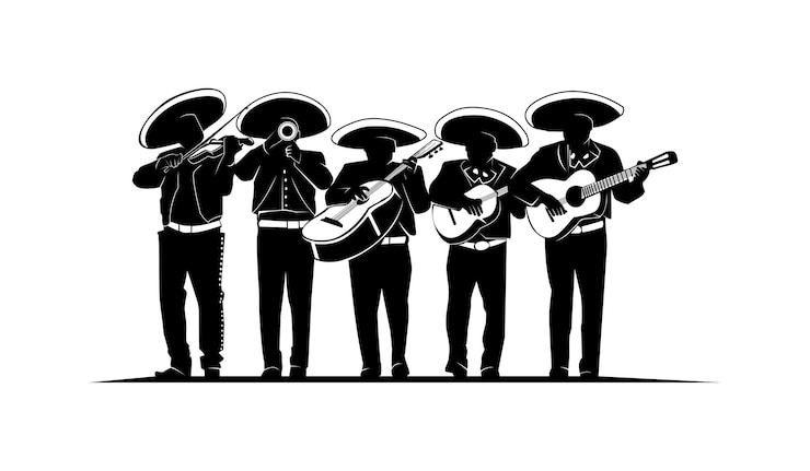 silueta de banda de mariachis