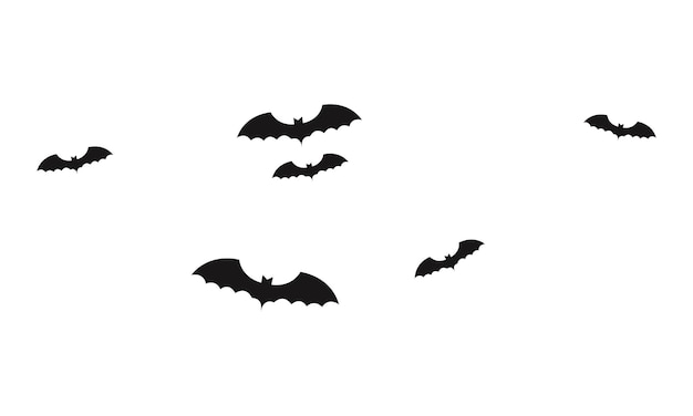 La silueta de la bandada de murciélagos de Halloween sobre un fondo blanco