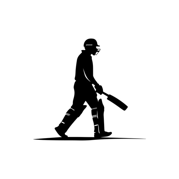 Silueta de un bateador de cricket caminando por un campo