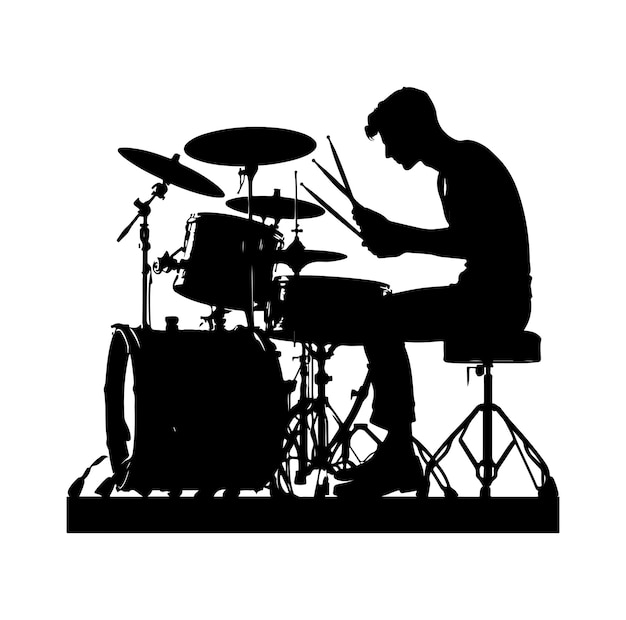 Silueta de baterista kit de batería acústica conjunto de trampa de silueta instrumento musical de percusión