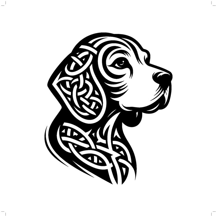 Vector silueta de beagle en el nudo celta animal ilustración nórdica irlandesa