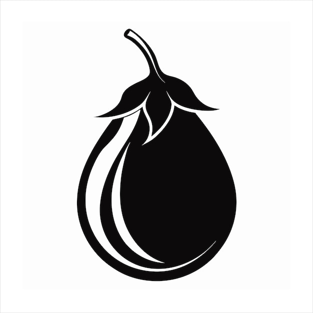 Silueta de berenjena negra y blanca con fondo blanco