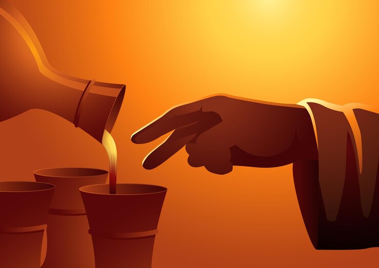 Vector silueta bíblica jesús convierte el agua en vino de cerca
