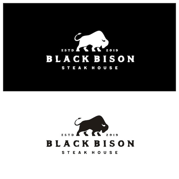 Silueta de bisonte con el logotipo de tipografía vintage de asador