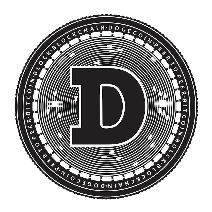 Vector silueta de bitcoin dogecoin blockchain silueta hecha a mano