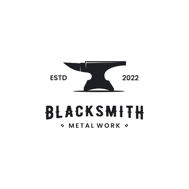 Silueta de blacksmith iron anvil foundry diseño de logotipo retro vintage