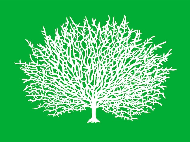 Silueta blanca de un árbol sobre un fondo verde dibujado a mano. Árbol de la vida. Ilustración de vector.