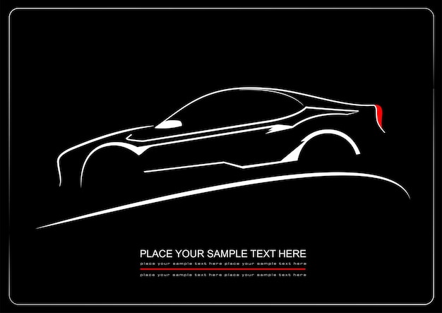 Silueta blanca de coche sobre fondo negro Ilustración vectorial