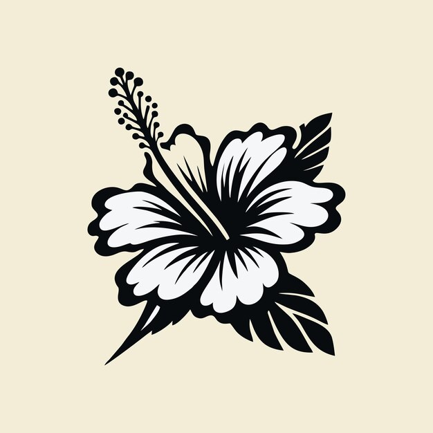 La silueta blanca y negra de la flor del hibisco