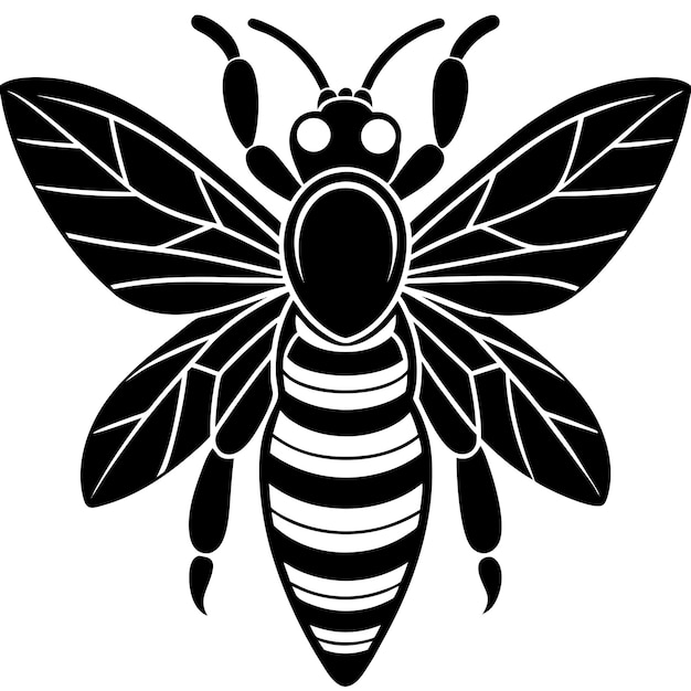 Silueta en blanco y negro de una abeja con las alas extendidas