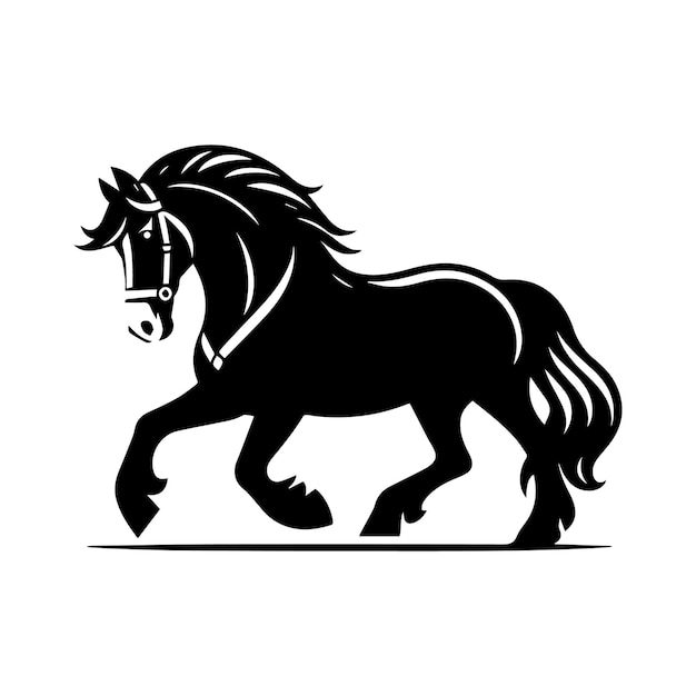 Vector una silueta en blanco y negro de un caballo