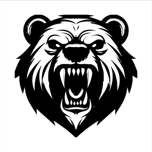 Silueta en blanco y negro de una cabeza de oso enojado