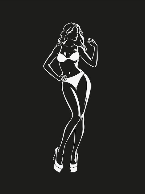 Silueta en blanco y negro de una chica en ropa interior vista trasera