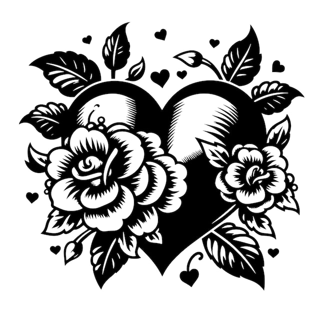 Vector la silueta en blanco y negro de un corazón el símbolo del amor
