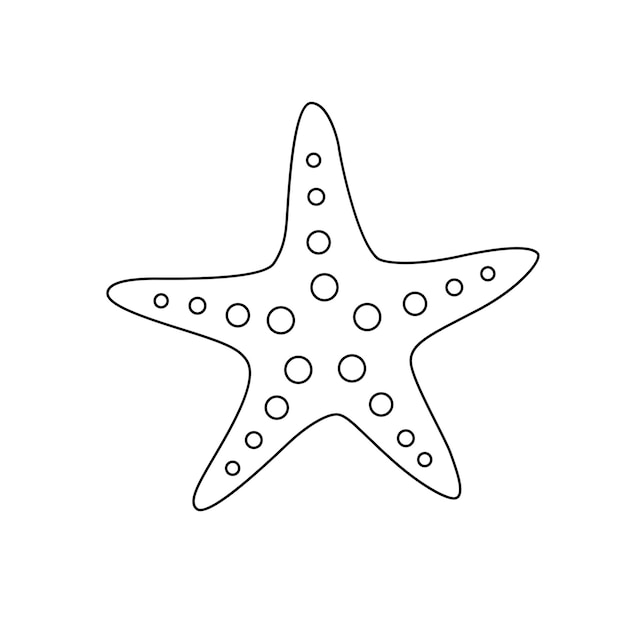 Silueta en blanco y negro de una estrella de mar Dibujo de contorno monocromático Ilustración vectorial para colorear