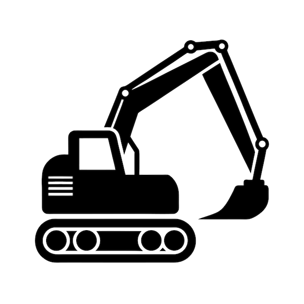 Silueta en blanco y negro de una excavadora