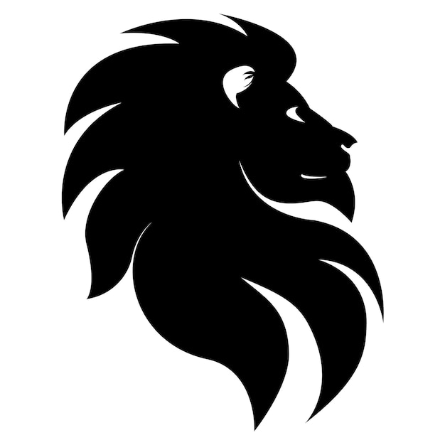 Silueta en blanco y negro de un león Retrato de un león Cabeza de león Diseño para logotipo marca registrada tatuaje delantero Ilustración vectorial aislada sobre fondo transparente