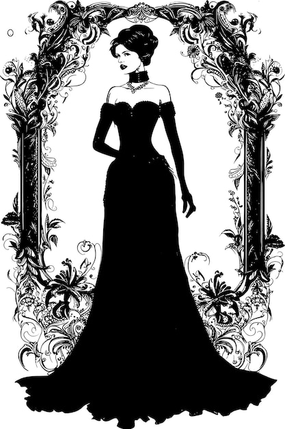 Vector silueta de boceto modelo en hermosa ilustración de moda de vestido