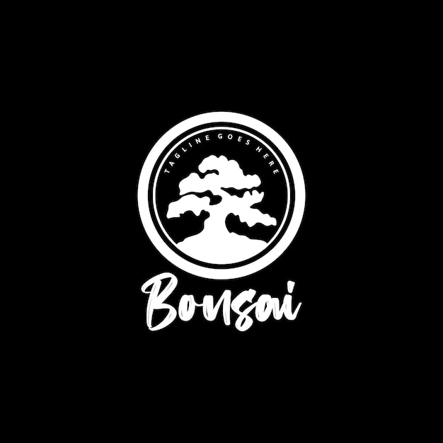 Silueta de bonsái oriental, vector de diseño de logotipo de árbol de planta pequeña japonesa