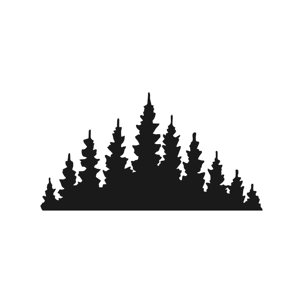 Silueta de bosque de pinos aislado sobre fondo blanco Ilustración de vector dibujado a mano
