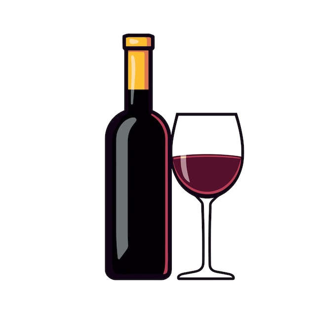 Silueta de botella de vino y vaso de vino plantilla de logotipo de icono de vino vectorial