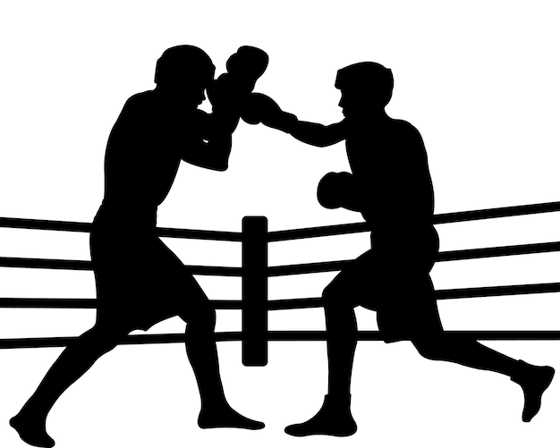 Silueta de boxeadores en la ilustración ring.Duel.Vector aislado sobre fondo blanco.