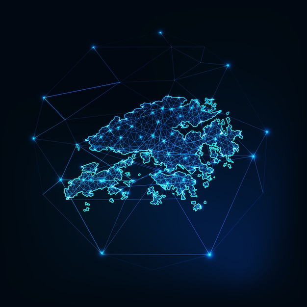 Vector silueta brillante del mapa de hong kong
