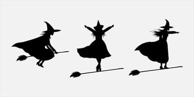 Silueta de una bruja voladora usando un vector de halloween de escoba