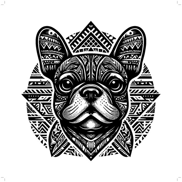 silueta de bulldog francés en la ilustración tribal de la polinesia étnica de animales