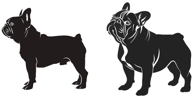 Silueta de bulldog icono vectorial de forma de perro pequeño y juguetón