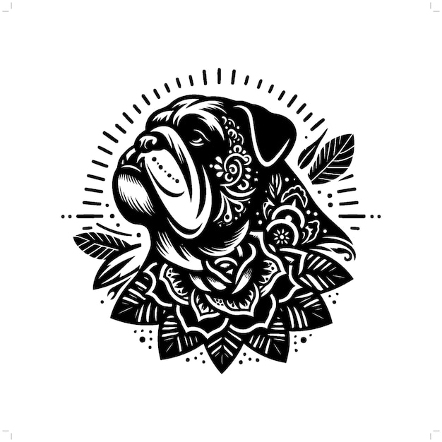 silueta de bulldog en la ilustración de la naturaleza bohemia boho